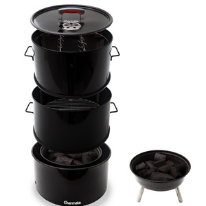 Exploded view of the Stack drum smoker and bbq from Charmate
