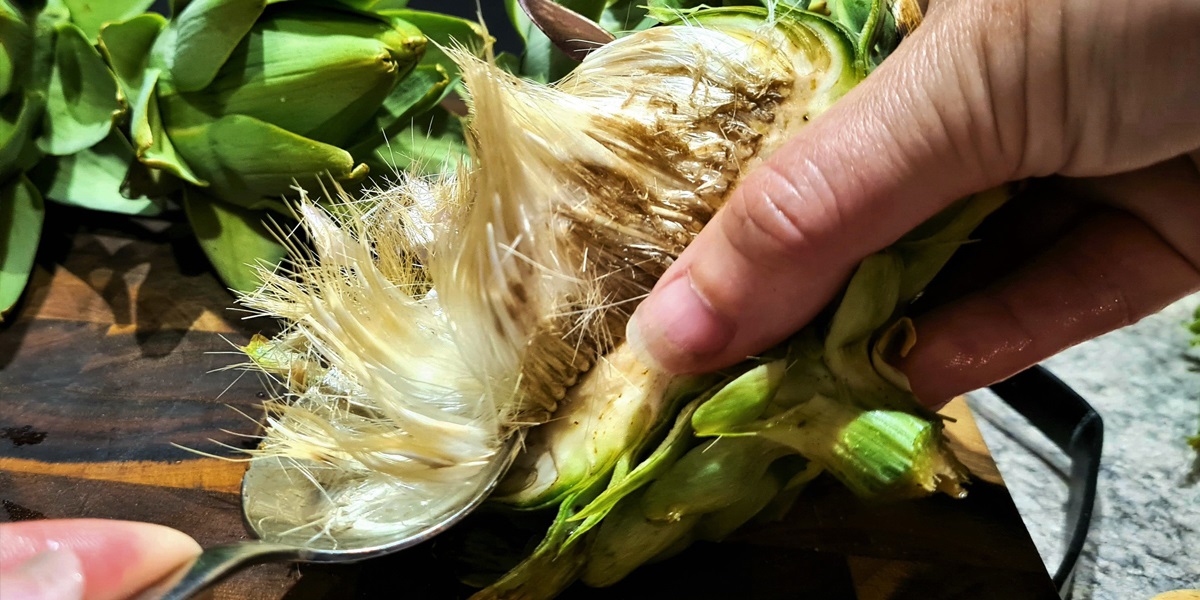 Ensure the fibrous thistledown is removed from the Artichoke.