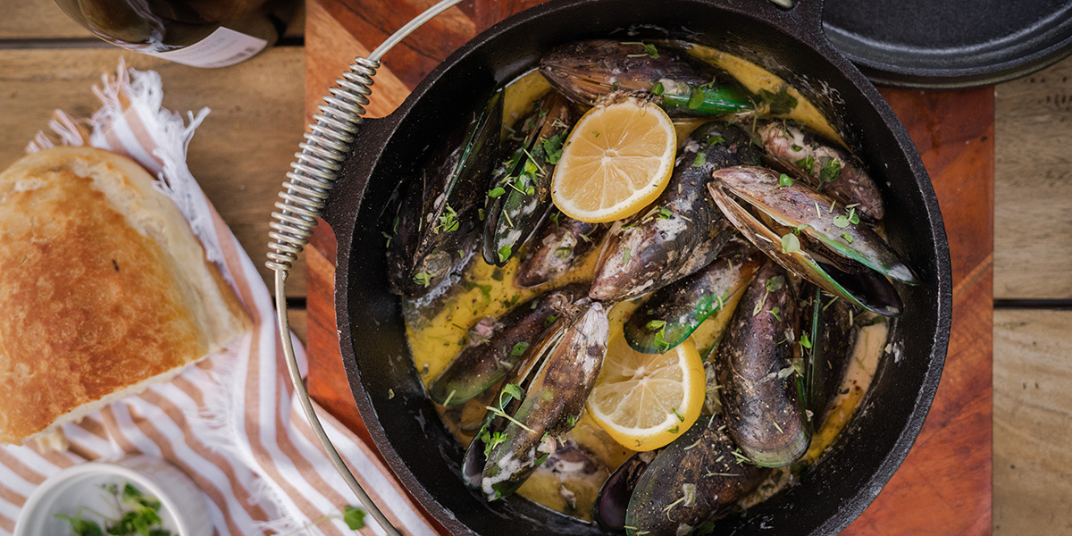 Cast Iron Grilled Mussels